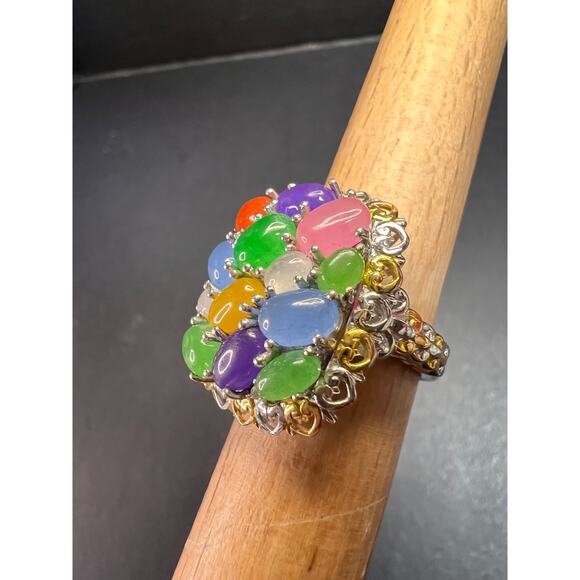 NEW rainbow harmony jade ring in vermeil and rhodium over sterling silver size 5 - Picture 16 of 16